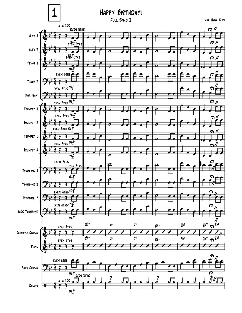 Happy Birthday score preview
