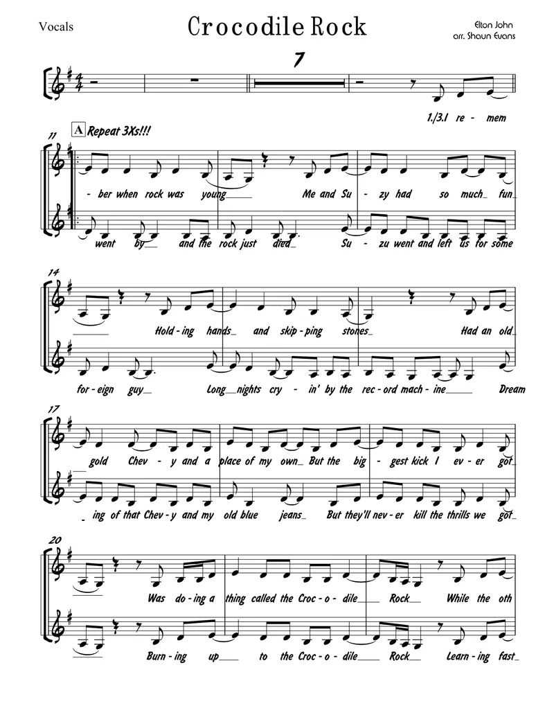 Crocodile Rock - 3 horns + Rhythm score preview