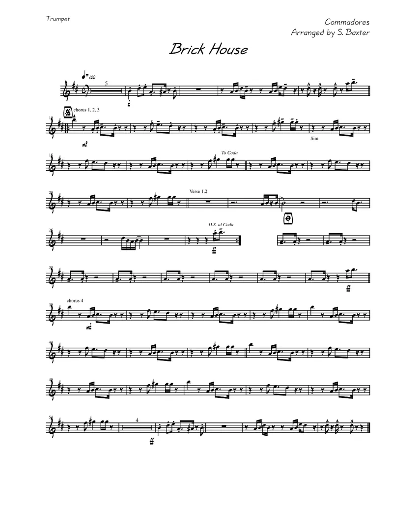 Brick House - 3 horns + Rhythm score preview