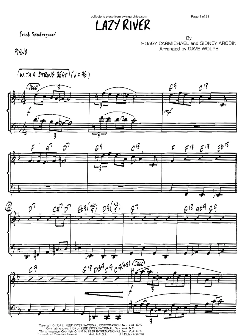 Up A Lazy River score preview