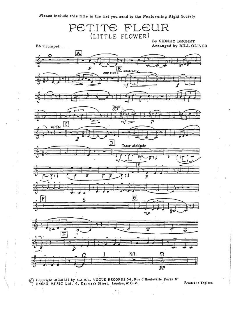 Petite Fleur score preview