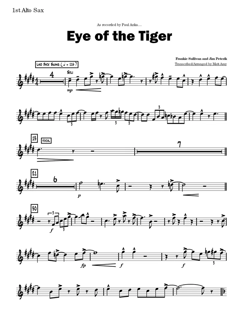 Eye Of The Tiger score preview