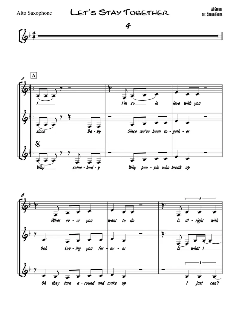 Let's Stay Together - 3 horns + Rhythm score preview