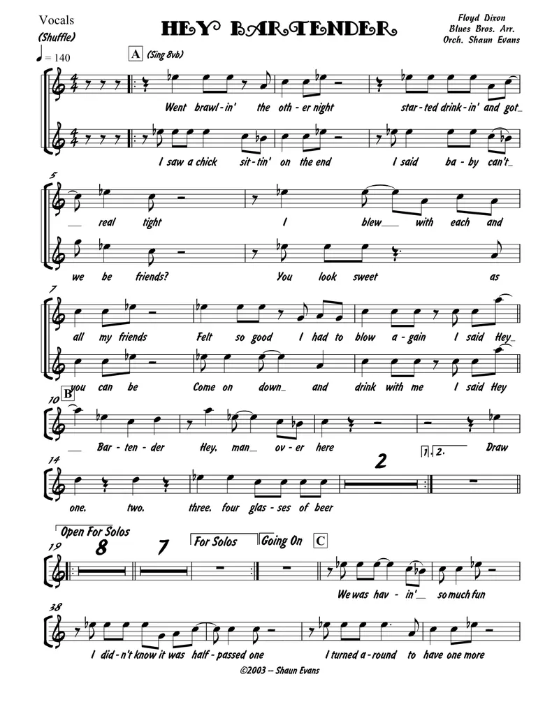 Hey Bartender - 3 horns + Rhythm score preview