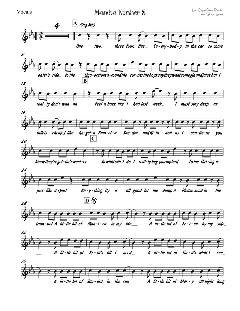 Mambo #5 - 3 horns + Rhythm score preview