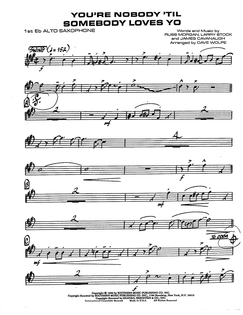 You're Nobody 'Til Somebody Loves You score preview
