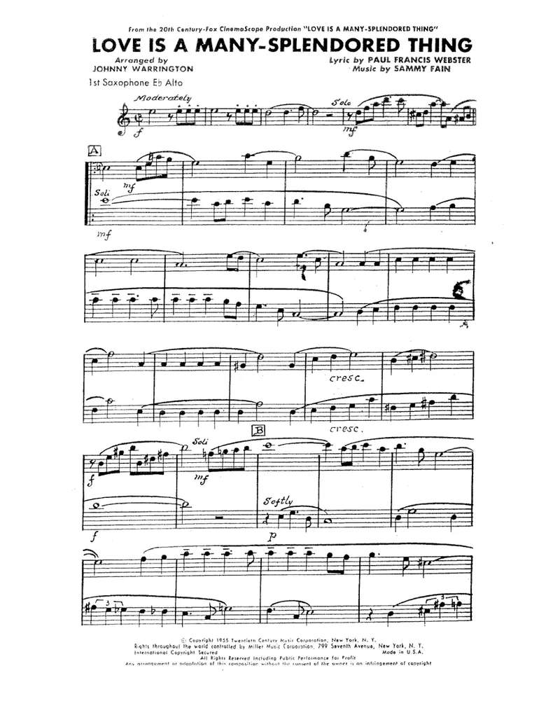 Love Is A Many Splendored Thing score preview