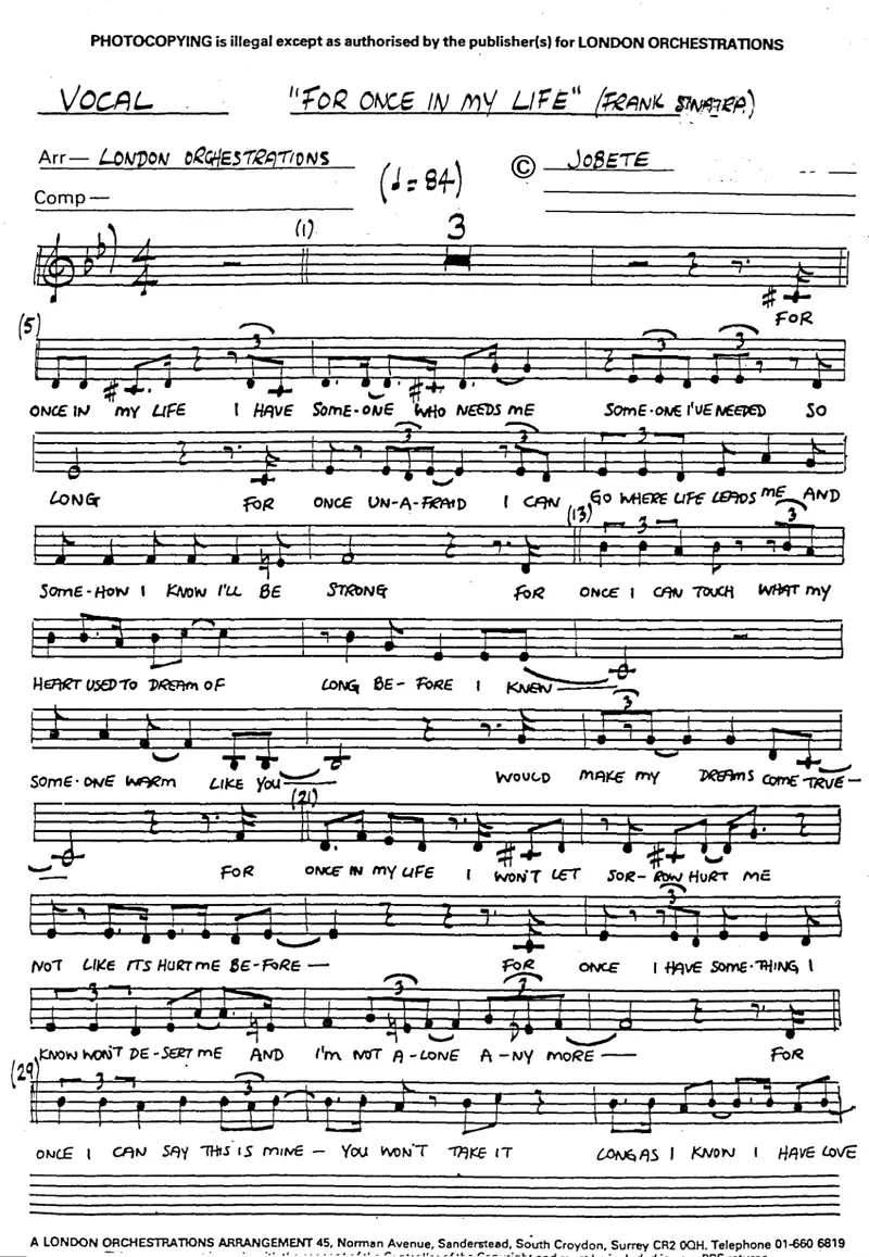For Once In My Life (vocal) score preview