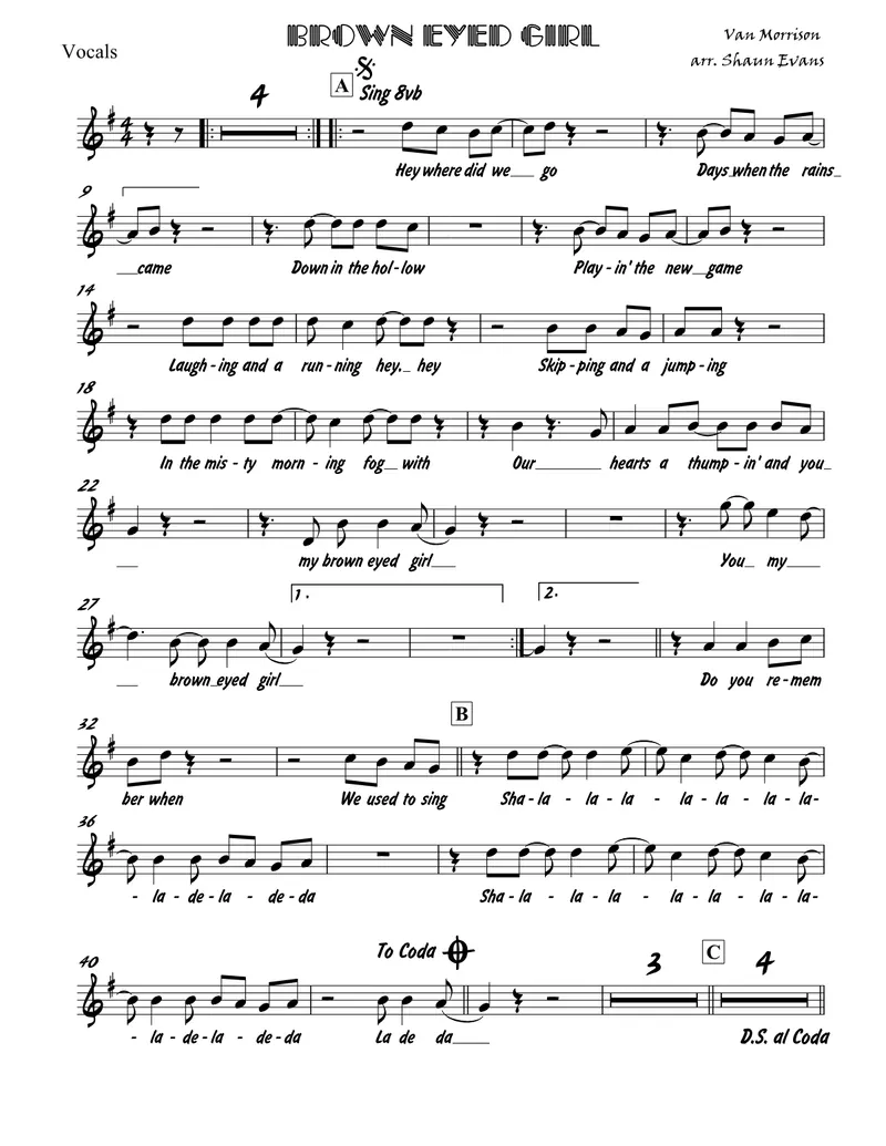 Brown Eyed Girl - 3 horns + Rhythm score preview