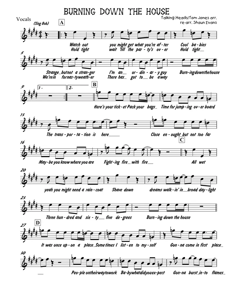 Burning Down The House - 3 horns + Rhythm score preview