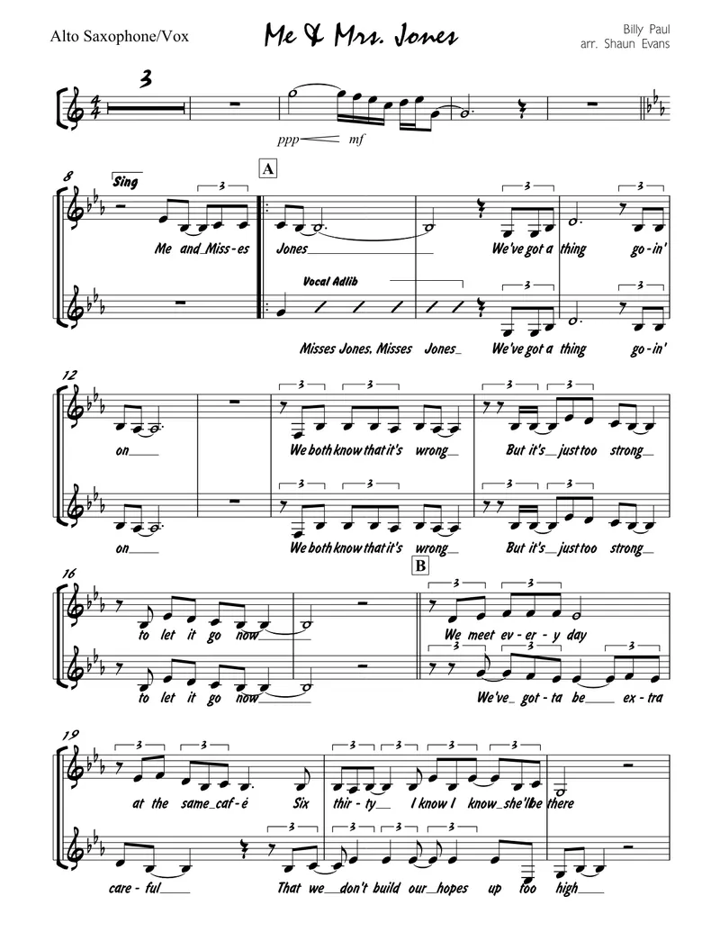 Me & Mrs Jones - 3 horns + Rhythm score preview