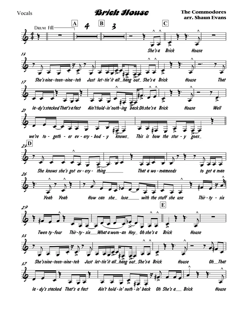 Brick House - 3 horns + Rhythm score preview