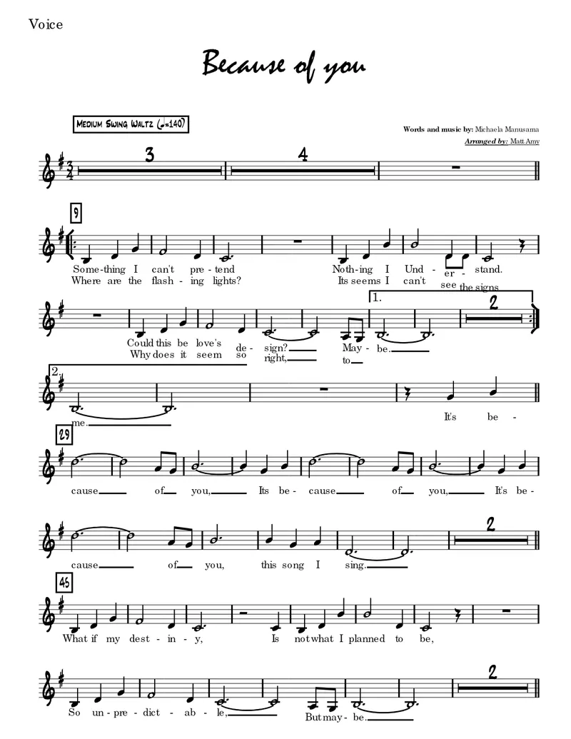 Because Of You score preview