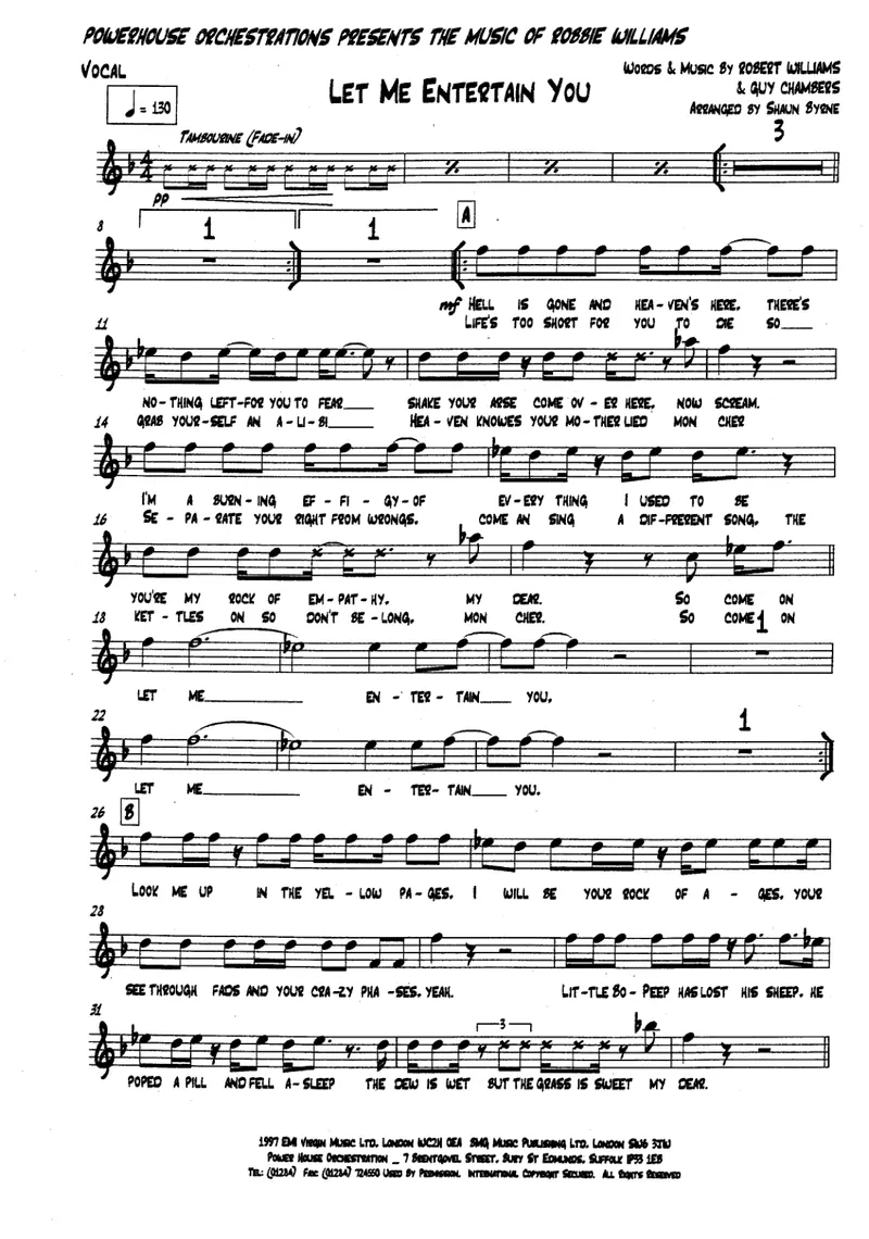 Let Me Entertain You score preview