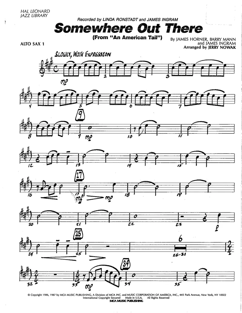 Somewhere Out There score preview