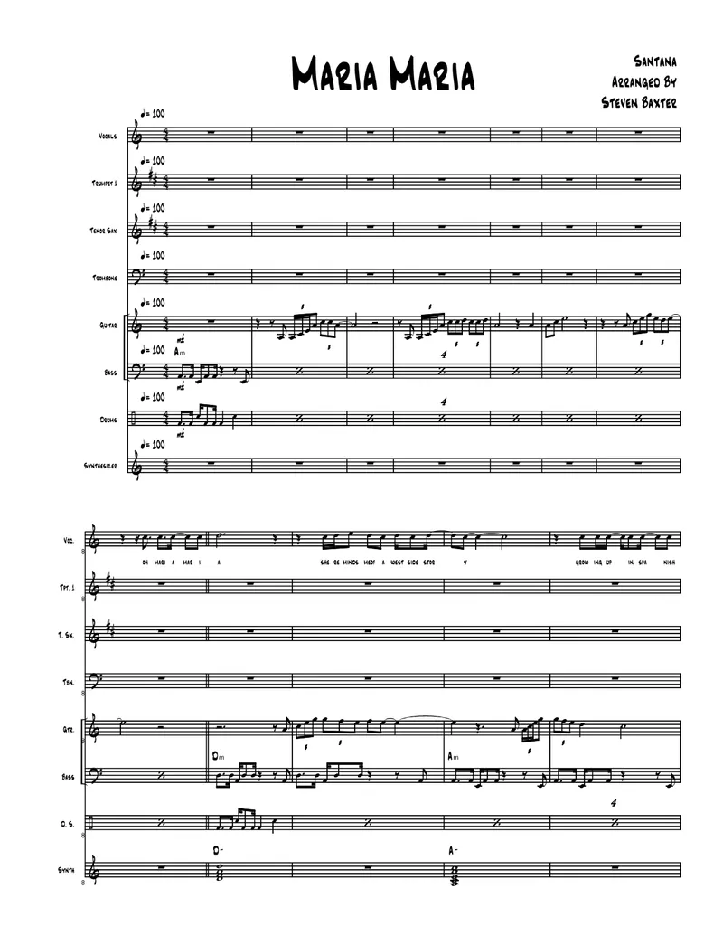 Maria Maria - 3 horns + Rhythm score preview