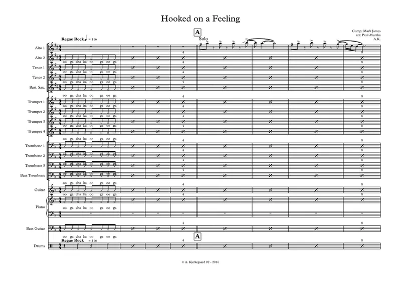 Hooked On A Afeeling score preview