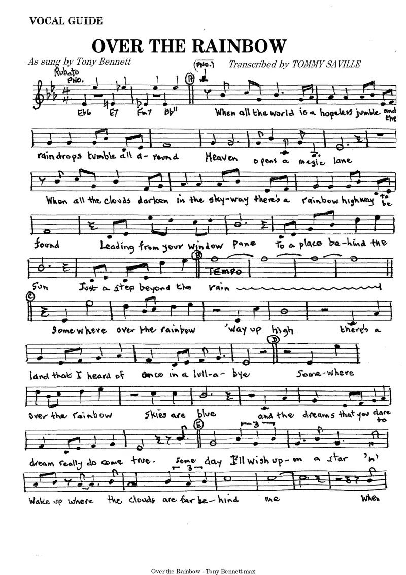 Over the Rainbow score preview