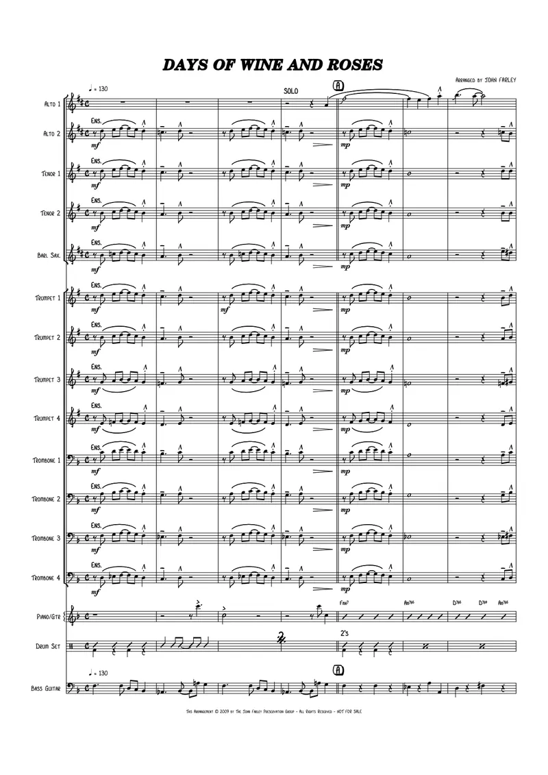 Days Of Wine And Roses score preview