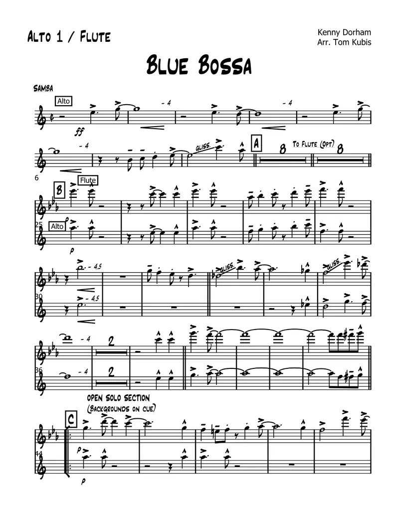 Blue Bossa score preview