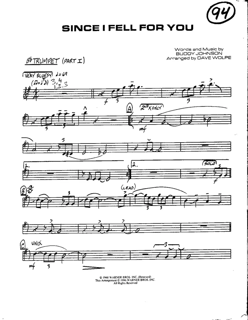 Since I Fell For You score preview