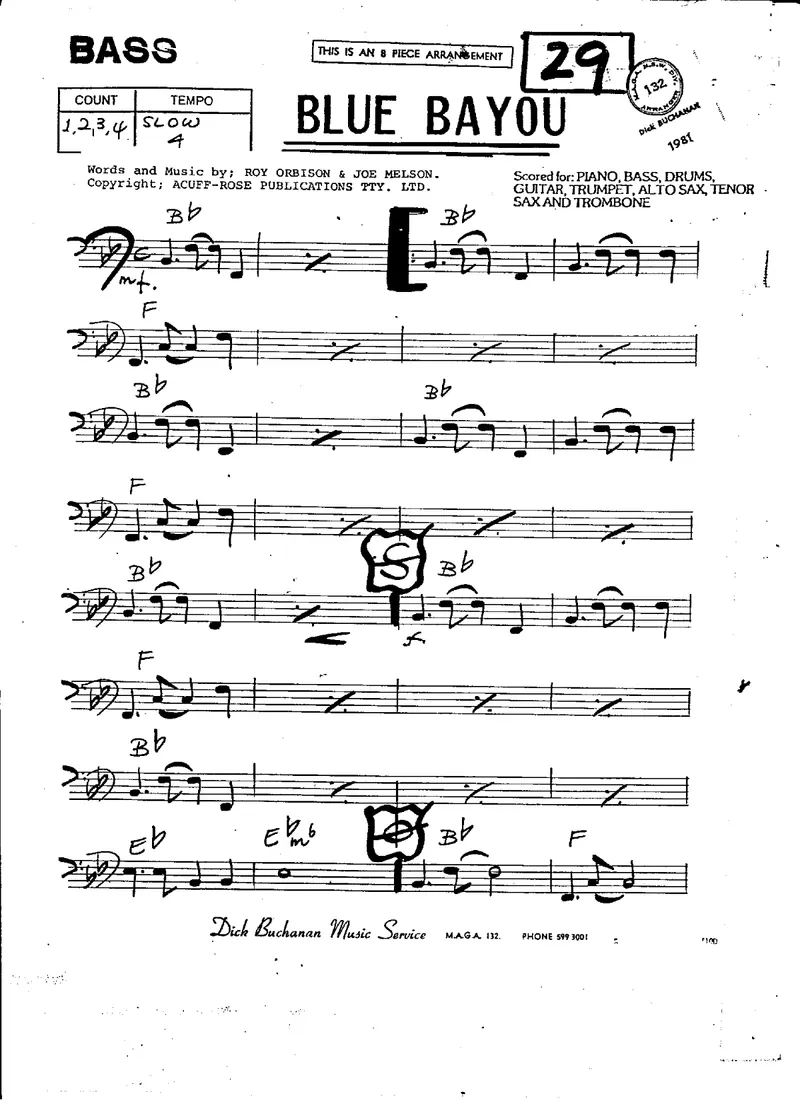 Blue Bayou (Joe Melson) score preview