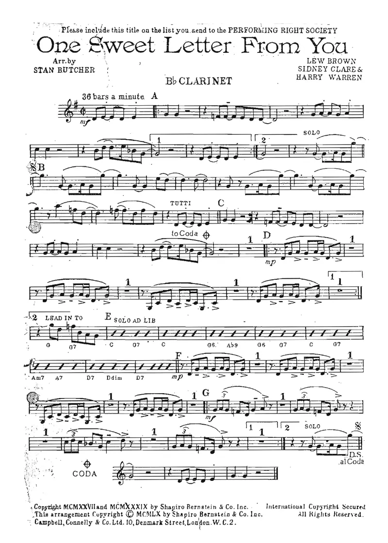 One Sweet Letter From You score preview