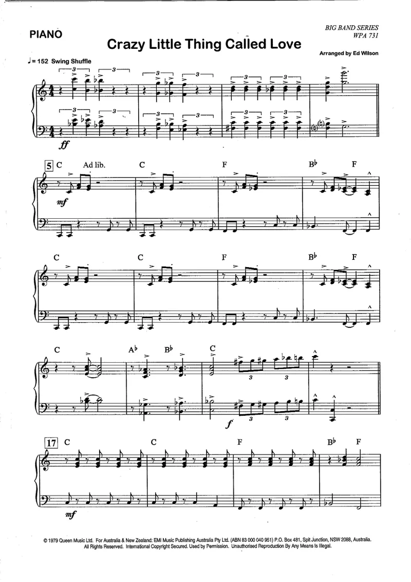 Crazy Little Thing Called Love (Ed Wilson) voc score preview