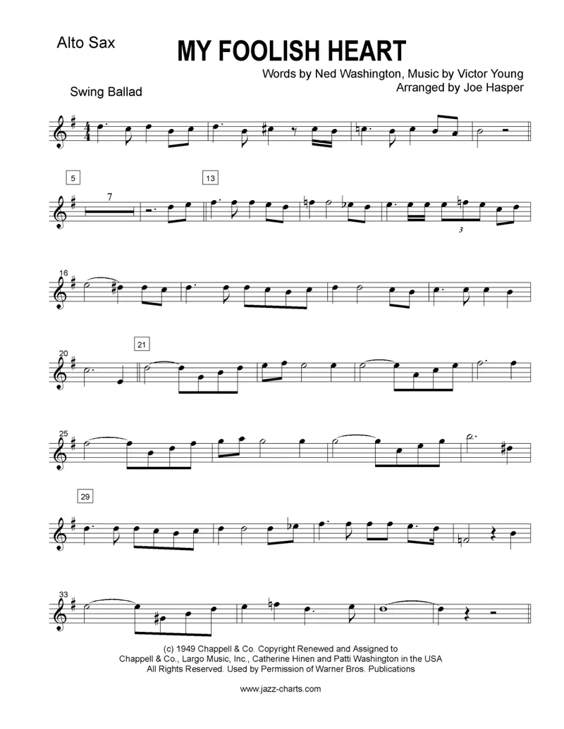 My Foolish Heart score preview