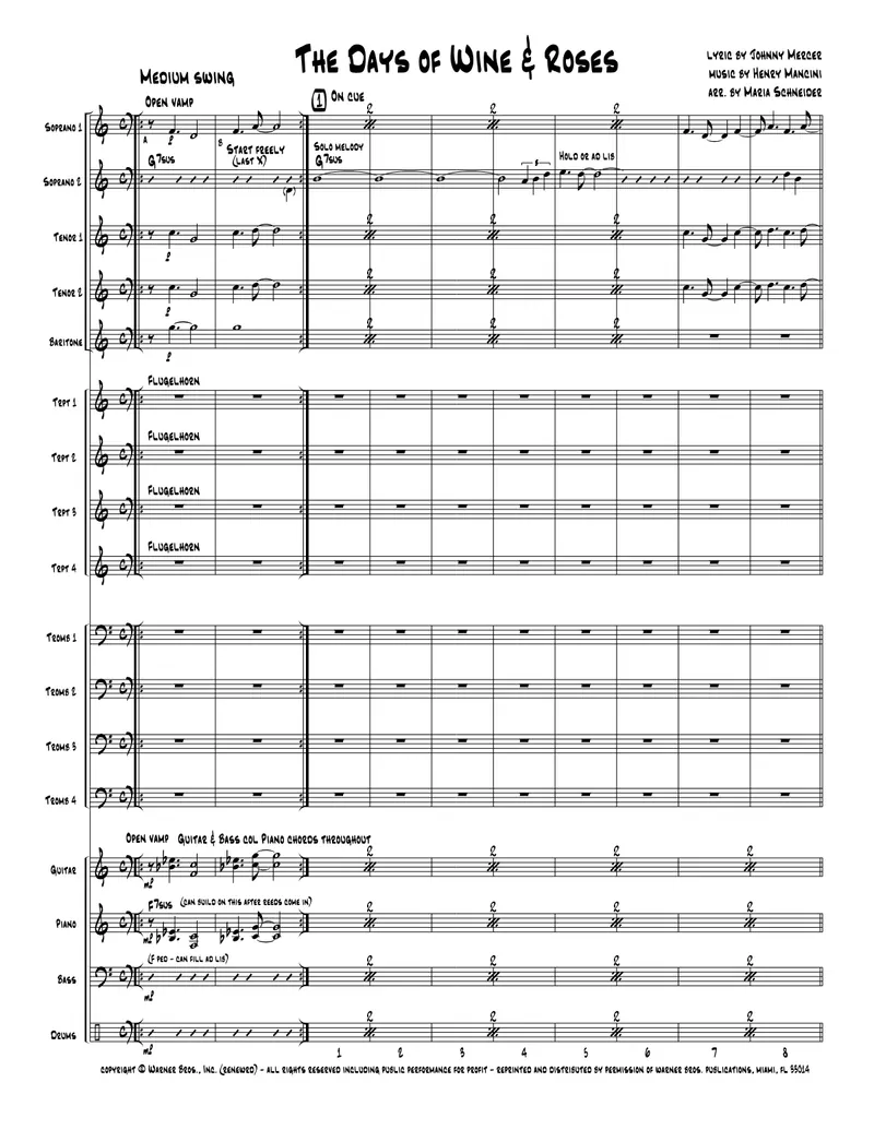 The Days Of Wine and Roses score preview