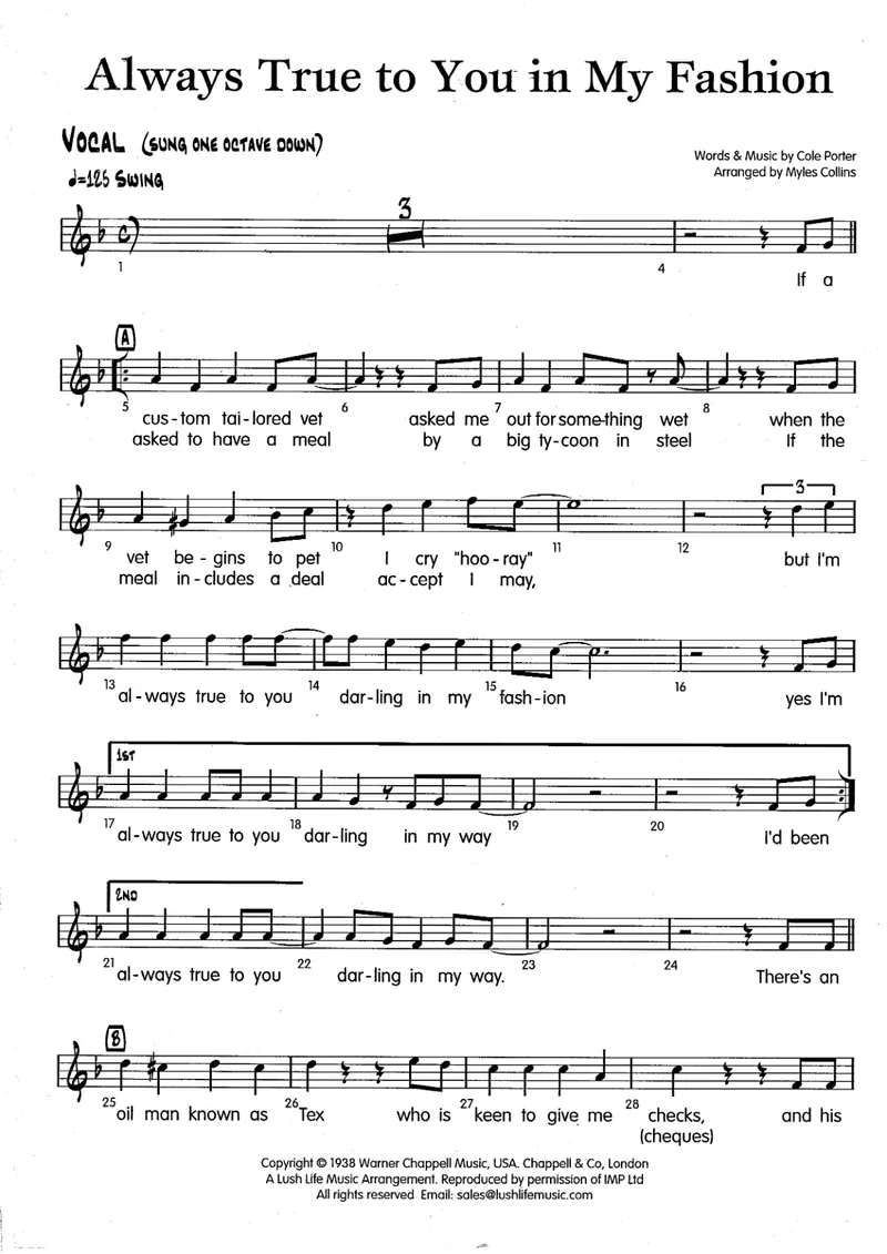 Always True To You In My Fashion score preview