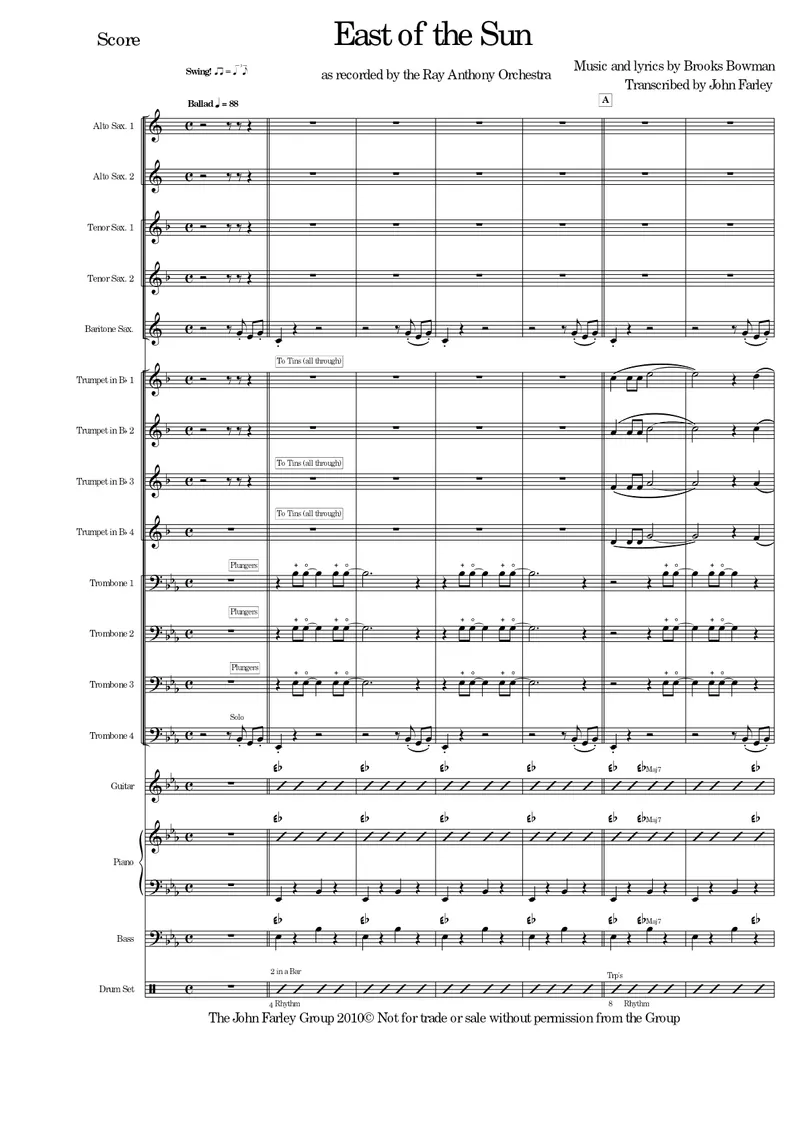 East Of The Sun score preview
