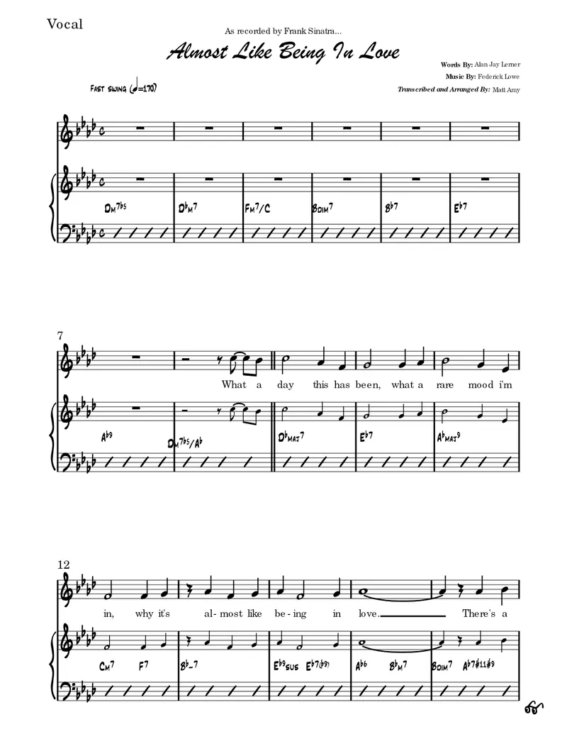 Almost Like Being In Love score preview