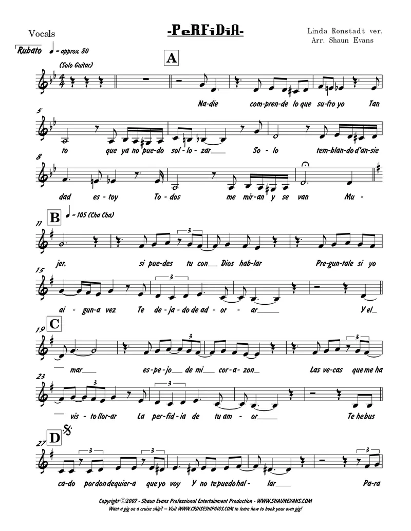 Perfidia (6 Horn) Vocal score preview