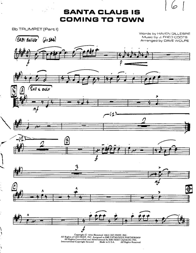 Santa Claus Is Coming To Town score preview