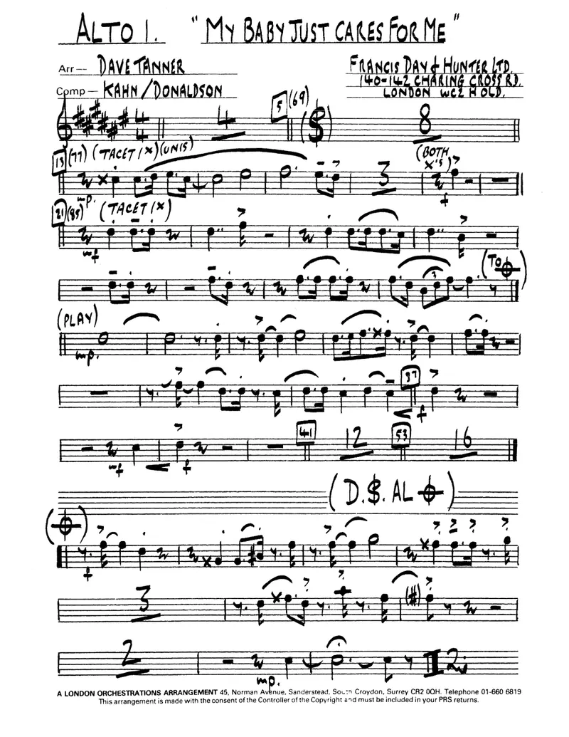 My Baby Just Cares For Me score preview