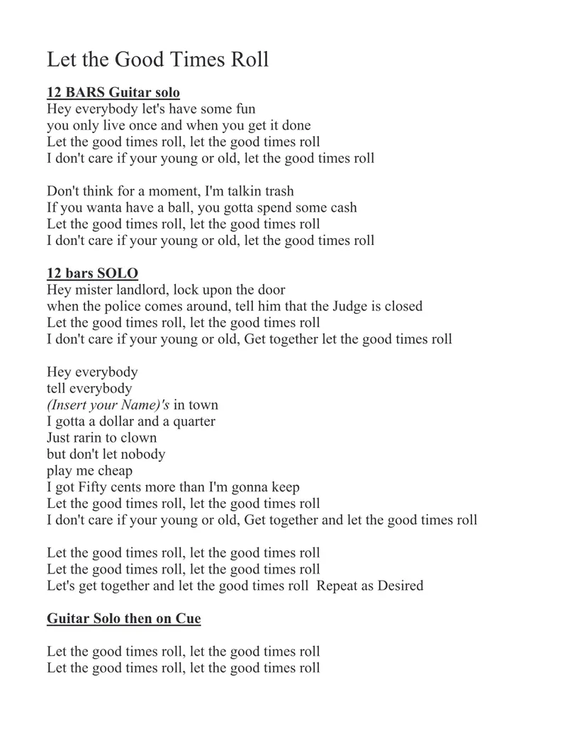 Let the Good Times Roll - 3 horns + Rhythm score preview