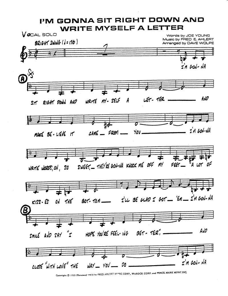 I'm Gonna Sit Right Down And Write Myself [D.Wolpe] vocal score preview