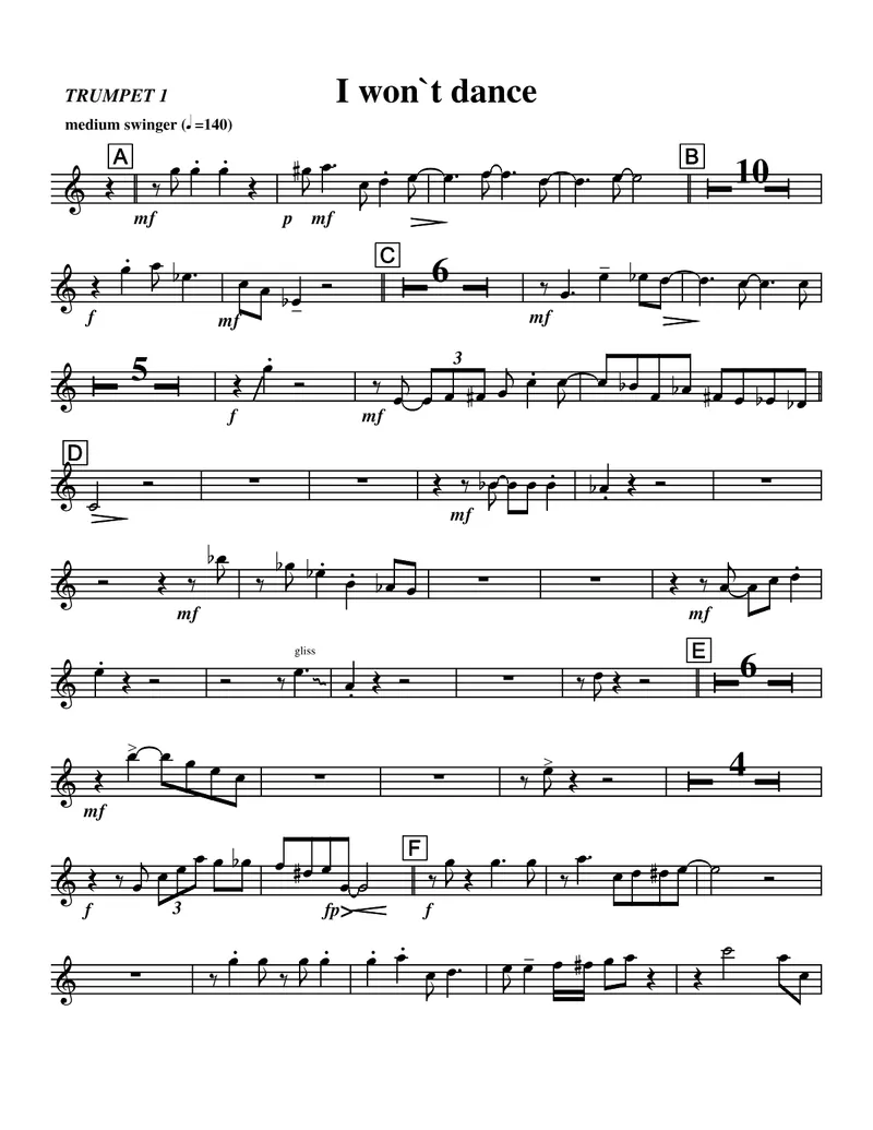 I Won't Dance score preview