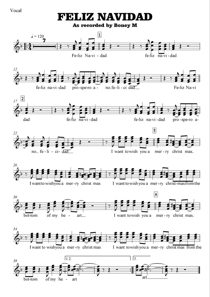 Feliz Navidad score preview