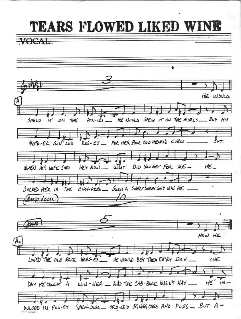 Tears Flowed Like Wine score preview