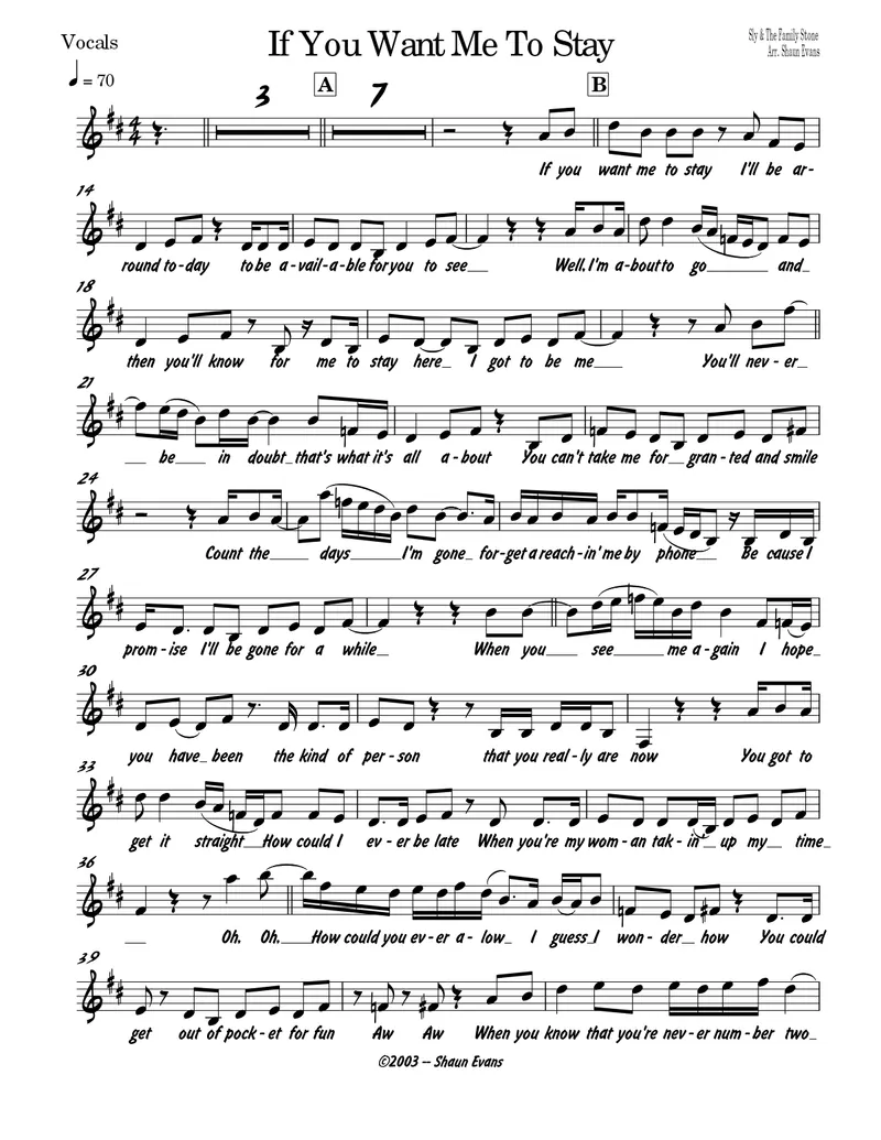 If You Want Me To Stay score preview