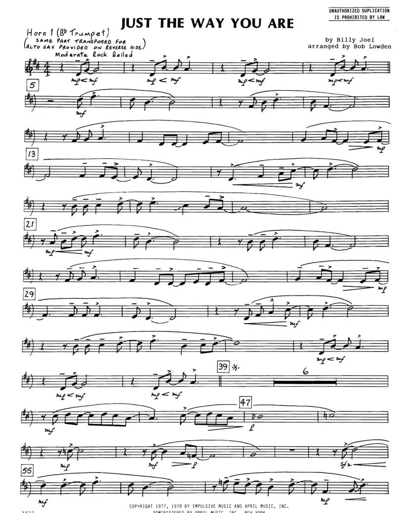 Just The Way You Are score preview