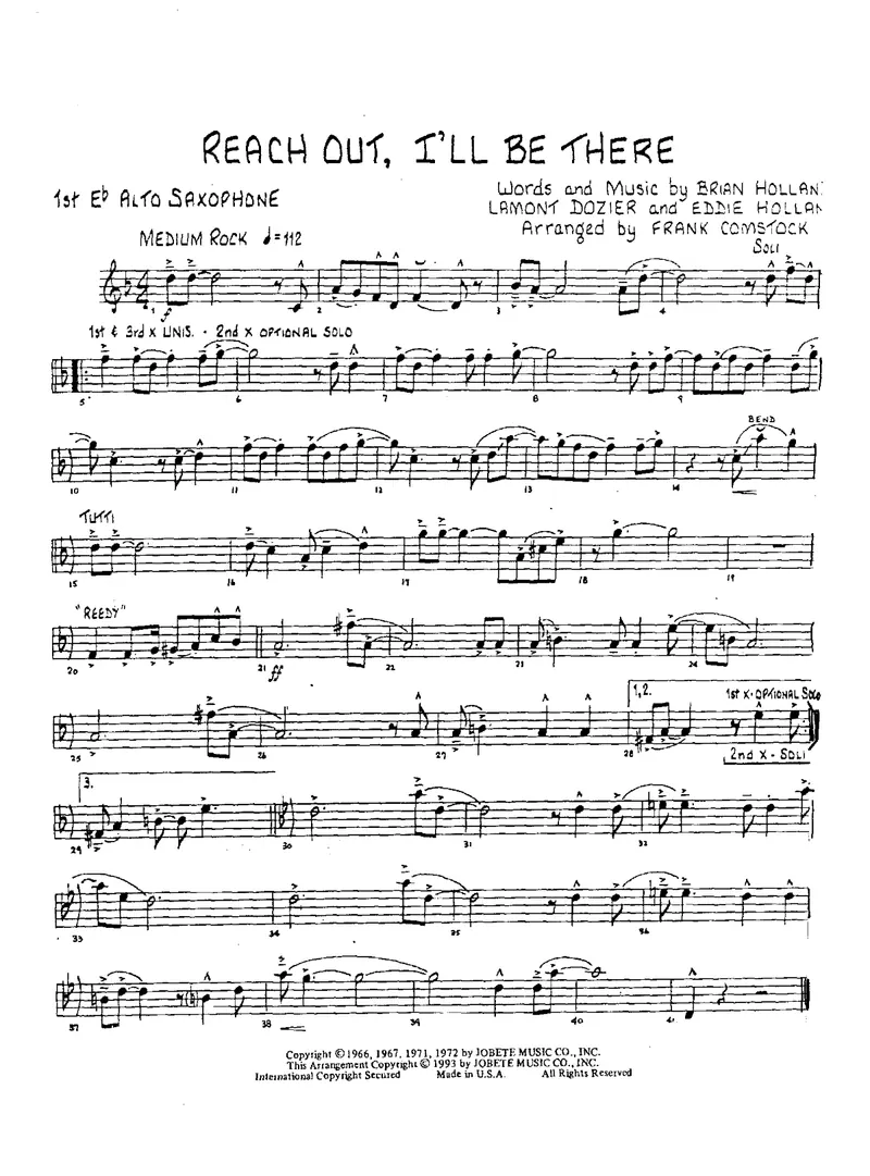Reach Out, I'll Be There score preview