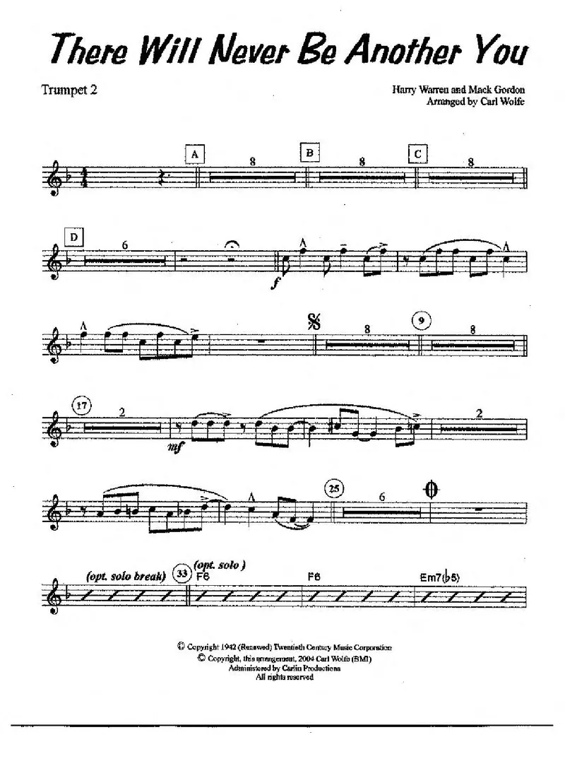 There Will Never Be Another You score preview