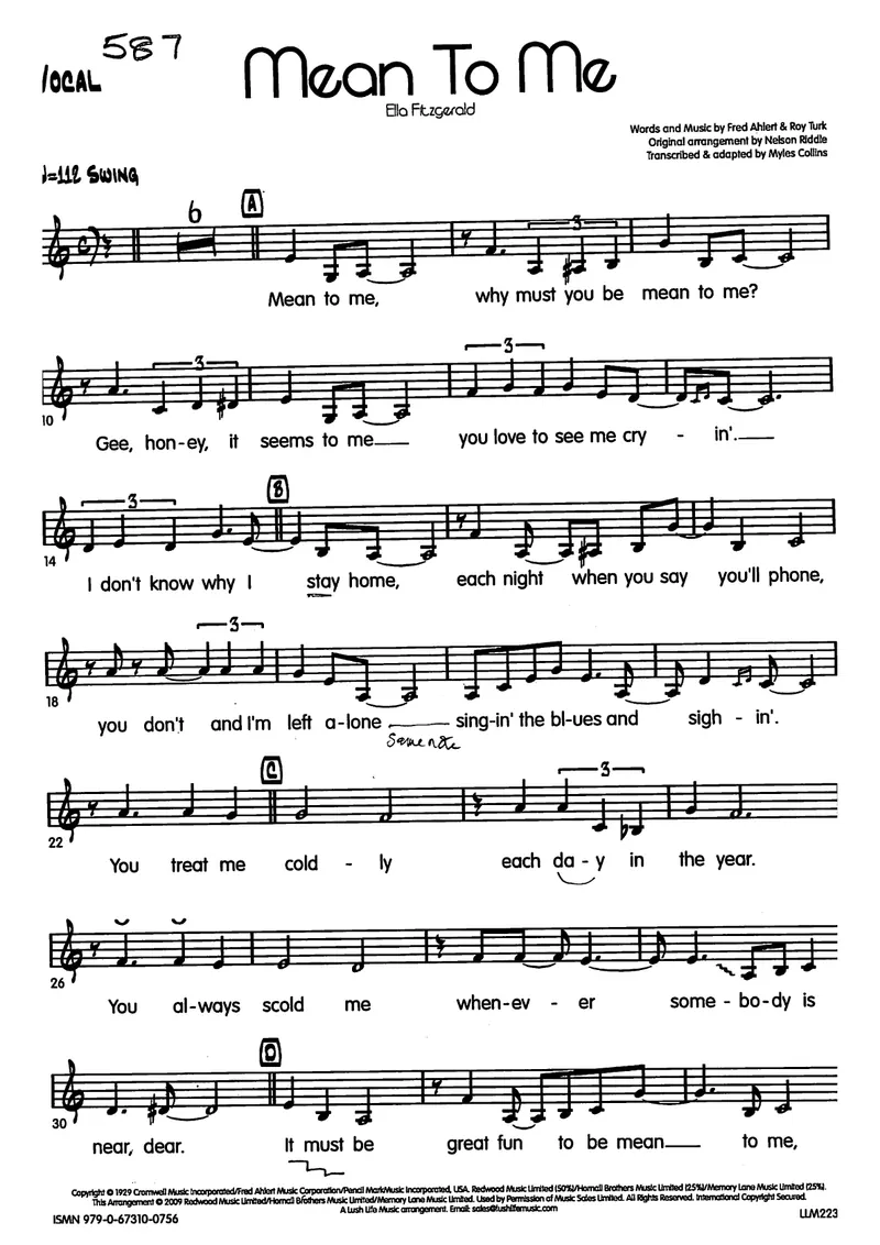 Mean To Me score preview