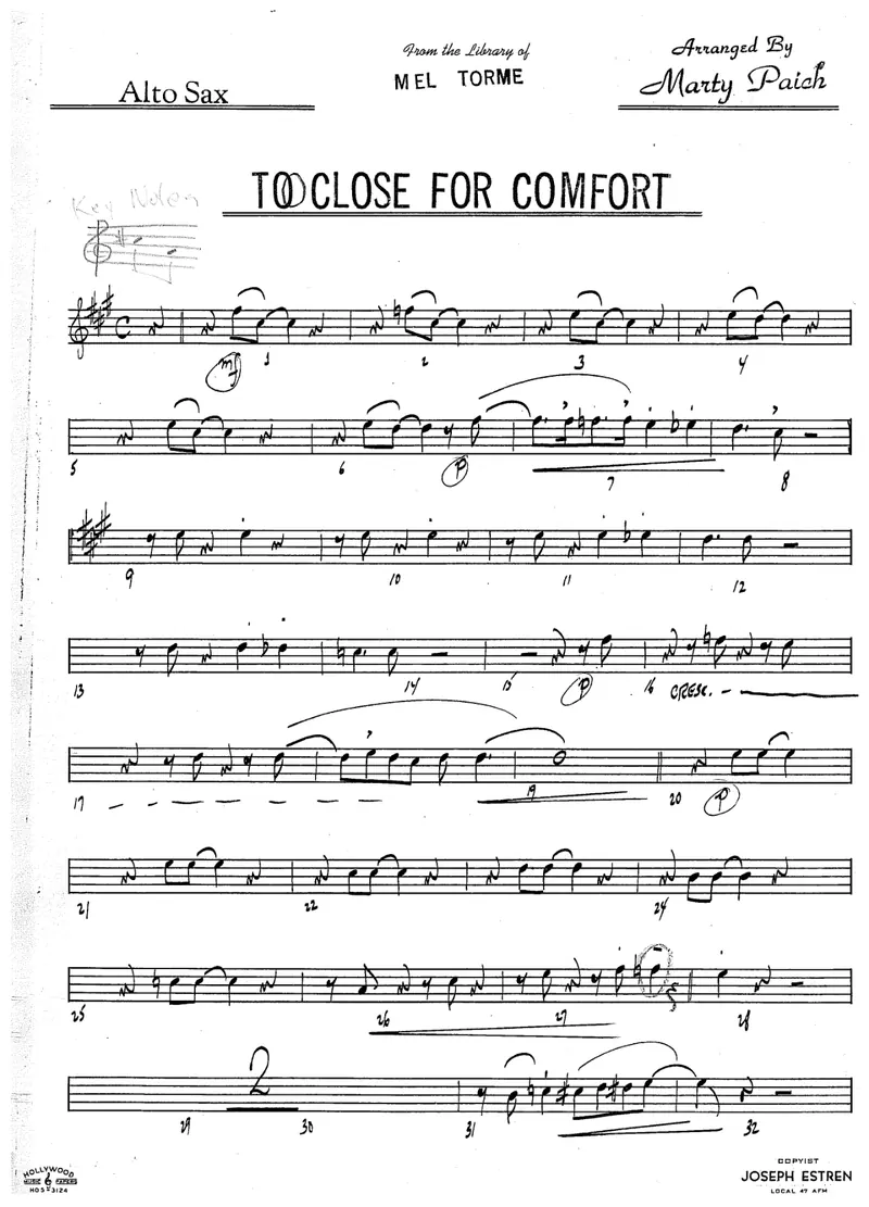 Too Close For Comfort (Mel Torme-Marty Paich Dek-tette) preview page 1