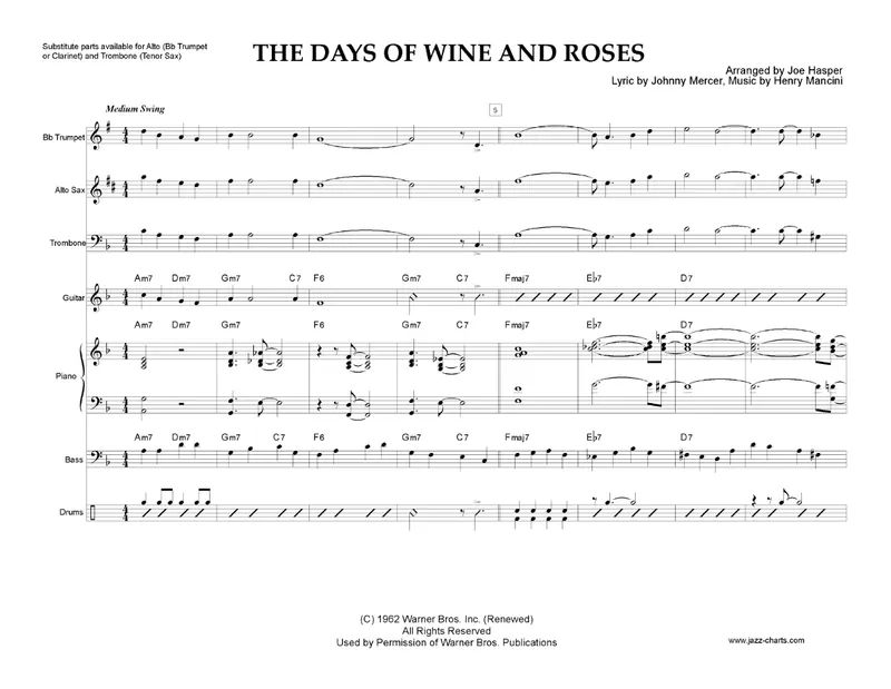 Days Of Wine And Roses score preview