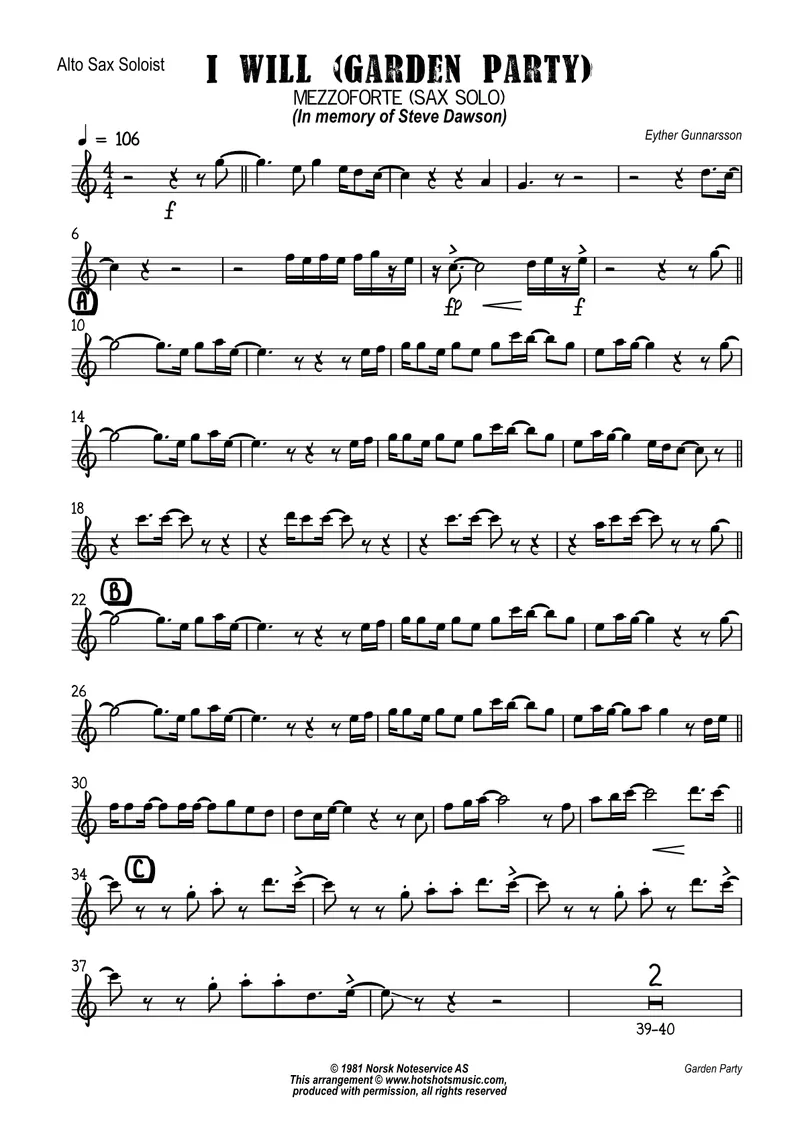 I Will (Garden Party) Alto Sax Feature score preview