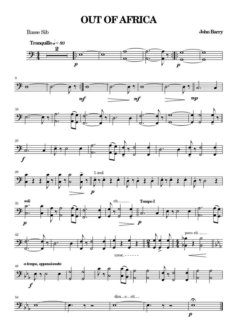 Out Of Africa score preview